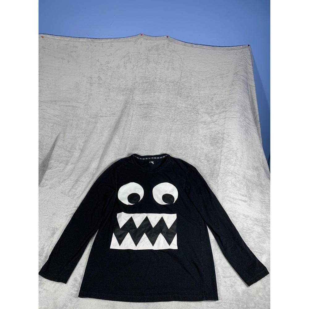 J Balvin Monster Face T-Shirt Mens L Black Long Sleeve Crew Neck